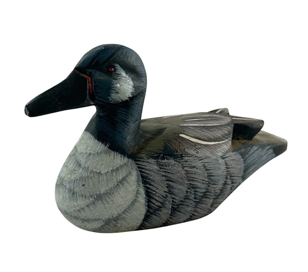 Vintage Miniature Hand Carved Painted Wood Duck Decoy Folk Art 5” Lodge Decor